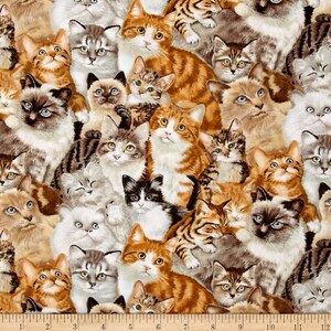 Petpourri Cats Packed Kitties by Elizabeth's Studio 44 inches wide 100% Cotton Quilting Fabric ES 1253 Multi