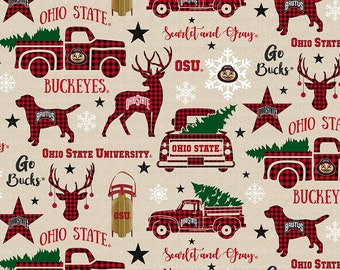 Ohio State Buckeyes NCAA College Holiday design 43 inches wide 100% Cotton Quilting Fabric OHS-1213