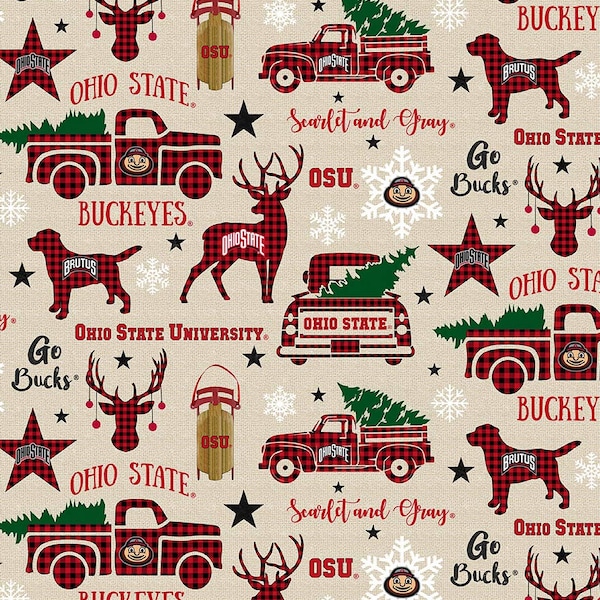 Ohio State Buckeyes NCAA College Holiday design 43 inches wide 100% Cotton Quilting Fabric OHS-1213