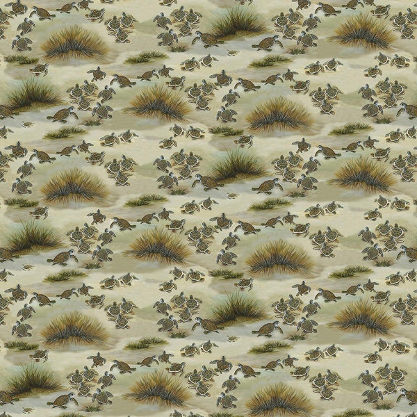 Turtle March Bale of Turtles in Sand Beige by Lisa Marie Sparling for Henry Glass 44 inches wide 100% Cotton Quilting Fabric HG-1144-31