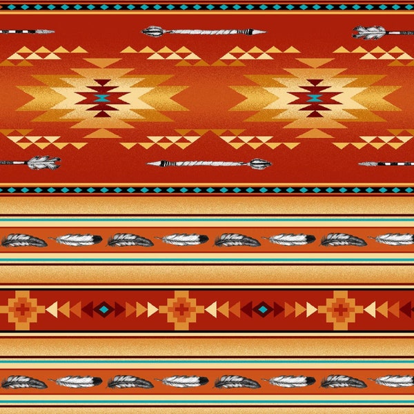 Arrows and Feathers Southwest Blanket Stripe Navaho Native Spirit in Terracotta Elizabeth's Studio 44 in Cotton Quilting Fabric ES-530 Terra