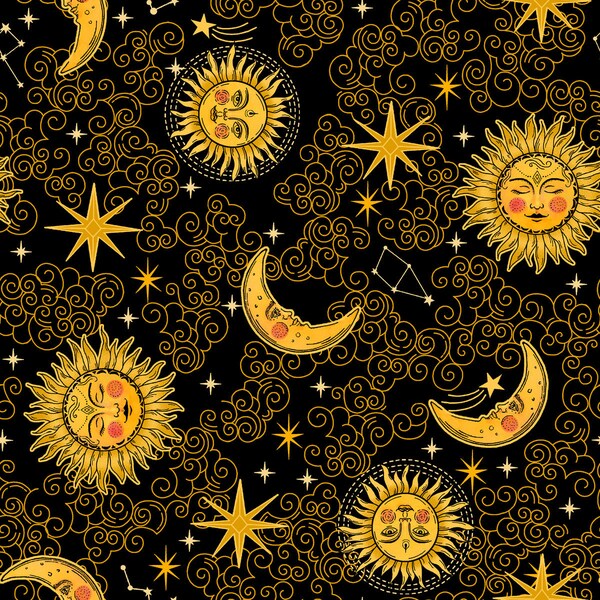 Celestial Galaxy Stars, Suns, Moons and Clouds in Black by Color Pop Studio for Blank Quilting 44 inches wide 100% Cotton Fabric BQ-3287-99