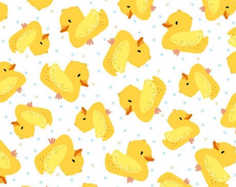 Darling Duckies Tossed Rubber Duckies in White by Turnowsky for Quilting Treasures 44 inches wide 100% Cotton Quilting Fabric QT-29713-Z