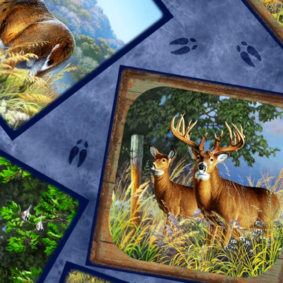 Deer Ridge Deer Patches In Blue By Larry Zach For Quilting Etsy 日本