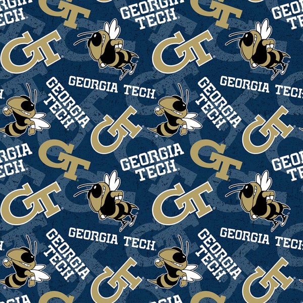 Georgia Tech Yellow Jackets NCAA College Tone on Tone Design 43 inches wide 100% Cotton Quilting Fabric GIT-1178