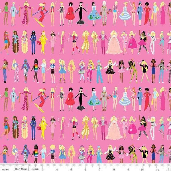 Barbie World Mattel Barbie Dolls in Medium Pink by Riley Blake Designs 44 inches wide 100% Cotton Quilting Fabric RB-CD15021-MEDPINK