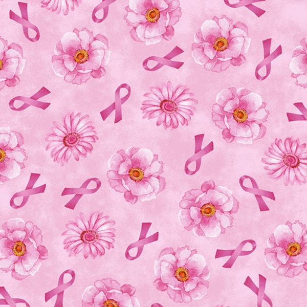 A Pink Celebration Flower and Ribbon Toss in Pink by Lilac Bee Designs for Studio E 44 inches wide 100% Cotton Quilting Fabric SE-7309-22