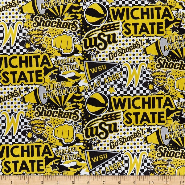 Wichita State Shockers NCAA College  Popart Graffiti Design 43 inches wide 100% Cotton Quilting Fabric WSU-1165