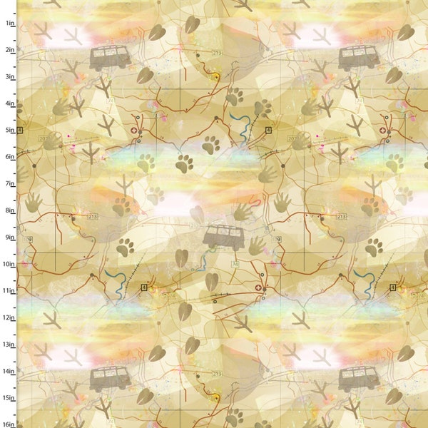 Road Trippin Exploration Map in Multi by Connie Haley for 3 Wishes Fabrics 44 inches wide 100% Cotton Quilting Fabric 3W-20886-MLT