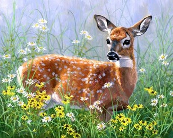 Spring Explorer Deer Digital 36 x 42 inch Panel by David Textiles 100% Cotton Fabric DT-ML-3284-2C-1