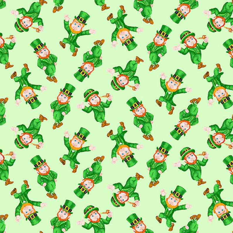 Pot of Gold Small Tossed Leprechauns on Light Green by City Art for Henry Glass 44 inches wide 100/% Cotton Fabric HG-9369-66