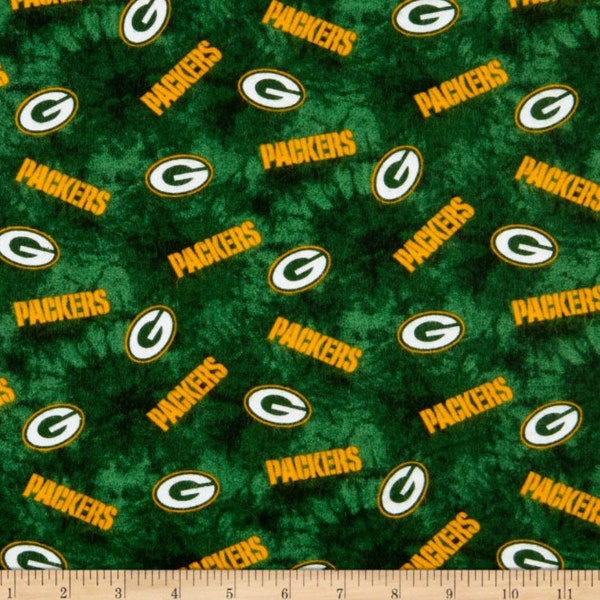 Green Bay Packers NFL Football  Tie Dye FLANNEL 42 inches wide 100% Cotton Fabric NFL-14792D