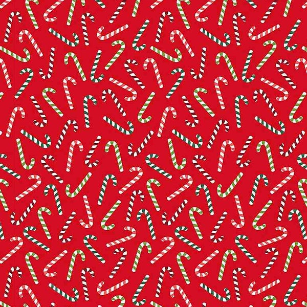 Feeling Festive Christmas Gnomes Candy Canes Mini Tossed Red Gail Cadden Timeless Treasures 44 in wide Cotton Quilting Fabric TT CD1411 Red