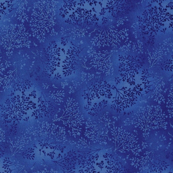 Fusions in Cobalt Blue Leaf Branch Floral by Robert Kaufman 44 inches wide 100% Cotton Quilting Fabric RK-EYJ-5573-72