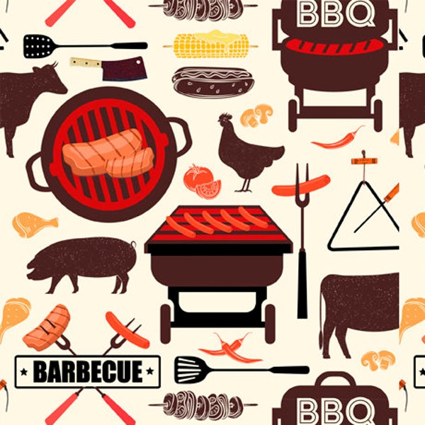 Backyard BBQ BBQ Silhouettes in Cream by Kate Ward Thacker for Quilting Treasures 44 inches wide 100% Cotton Quilting Fabric QT-29584-E