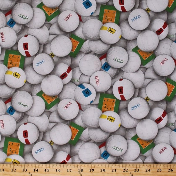 Volleyball Balls Spike Serve Sports Collection by Elizabeth's Studio 44 inches wide 100% Cotton Quilting Fabric ES-216-White