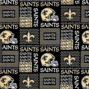 New Orleans Saints NFL Football Box Design in Black by Fabric Traditions 58-60 inches wide 100% Cotton Fabric NFL-6436D