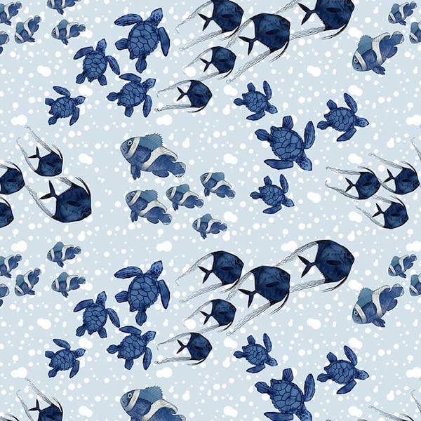 Seaside Serenity Fish in Light Blue by AJ's Watercolor Studio for Blank Quilting 44 in wide 100% Cotton Quilting Fabric BQ-2015-70-Lt Blue
