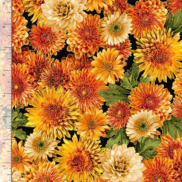 Autumn Leaves Harvest Flowers Metallic in Orange by Timeless Treasures 44 inches wide Cotton Quilting Fabric TT-CM1290-Orange