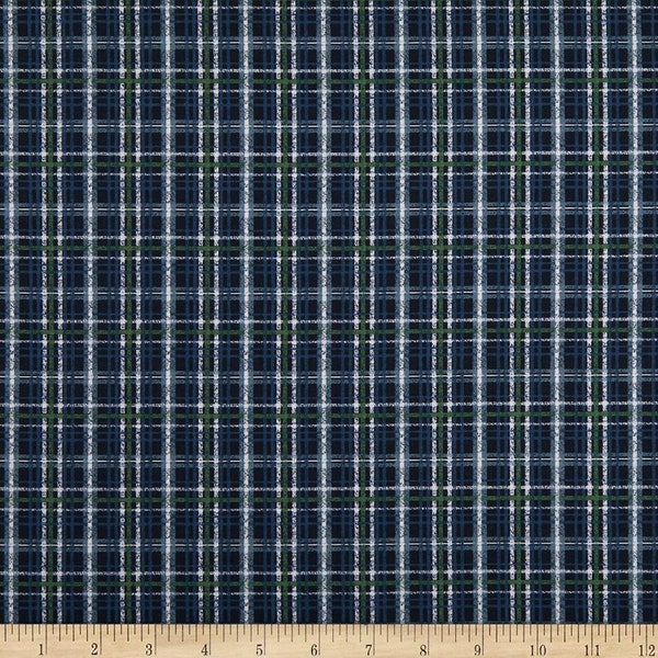 Winter Hollow Plaid in Navy Blue with green by Susan Winget for Wilmington Prints 44 inches wide 100% Cotton Quilting Fabric WP-39751-447