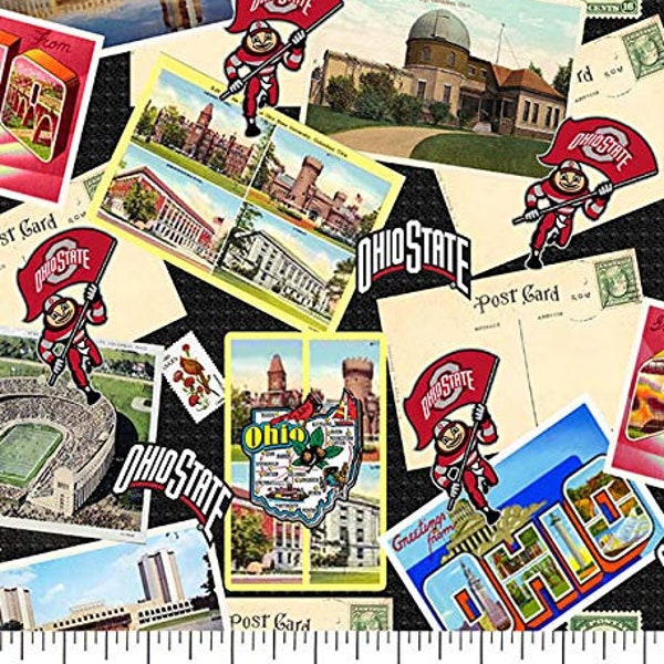 Ohio State Buckeyes NCAA College Scenic Postcard design 43 inches wide 100% Cotton Quilting Fabric OHS-1211