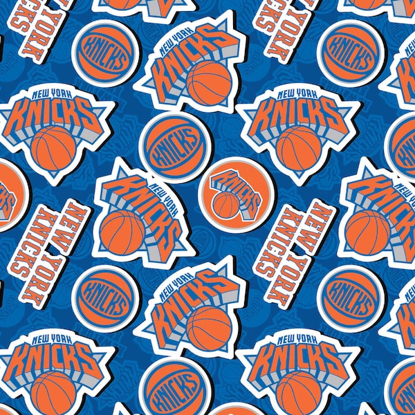 New York Knicks NBA 2023 Sticker Toss in Multi by Camelot Fabrics 44 inches wide 100% Cotton Quilting Fabric NBA-83NYK203-02