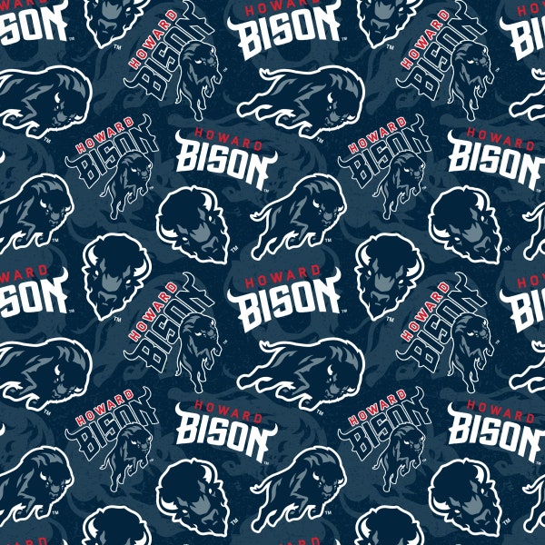 Howard University Bison NCAA College Logo tono sobre tono en azul marino por Sykel 44 pulgadas de ancho 100% algodón acolchado tela HOW-1178