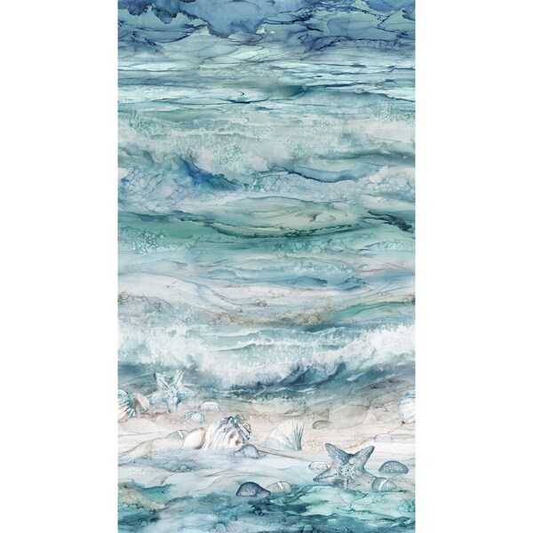 Sea Breeze Ombre Shells Texture Panel 24"x44" in Pale Blue Multi by Deborah Edwards for Northcott Fabrics 100% Cotton Fabric NC-DP27096-42