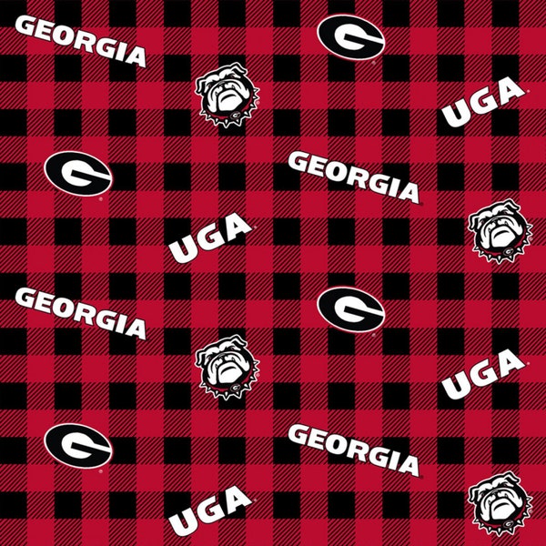 Georgia Bulldogs NCAA College GA Buffalo Plaid Design 43 inches wide 100% Cotton Quilting Fabric GA-1207