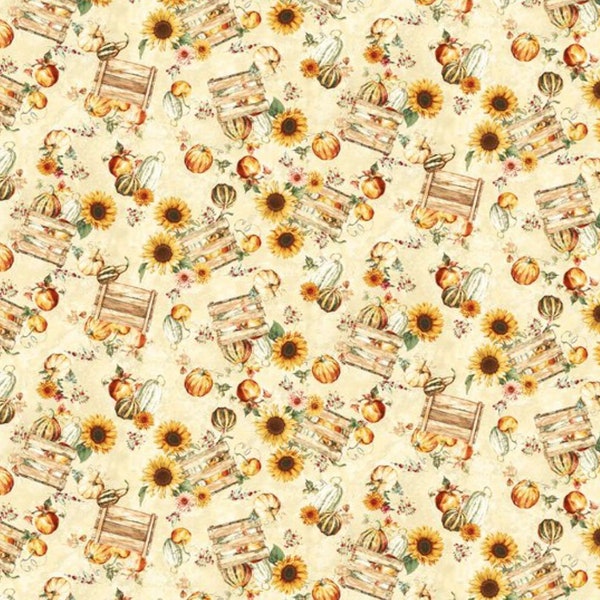 Fall into Autumn Tossed Autumn Crates in Cream by Art Loft for Studio E Fabrics 44 in wide 100% Cotton Quilting Fabric SE-7249-33