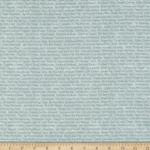 Scrap Happy Happy Text in Light Blue by Henry Glass 44 inches wide 100% Cotton Fabric HG-2617-17