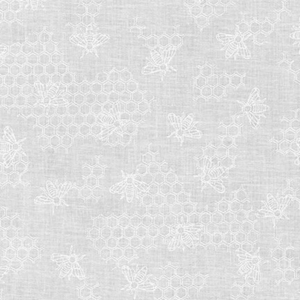 Mini Madness Honeycomb Bees in in White on White  by Studio RK for Robert Kaufman 44 inches wide 100% Cotton Quilting Fabric RK-SRK-19689-1