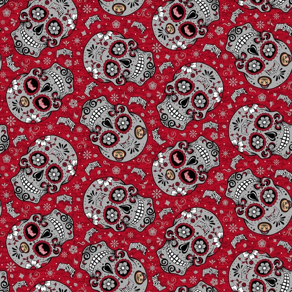 Ohio State Buckeyes NCAA College Limited Run Sugar Skulls design 43 inches wide 100% Cotton Quilting Fabric OHS-1193