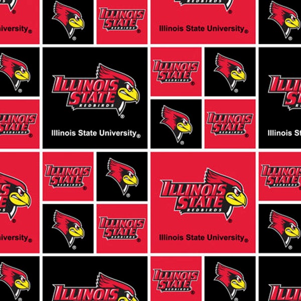 Illinois State Redbirds NCAA College Box Design 43 inches wide 100% Cotton Quilting Fabric ILLST-020