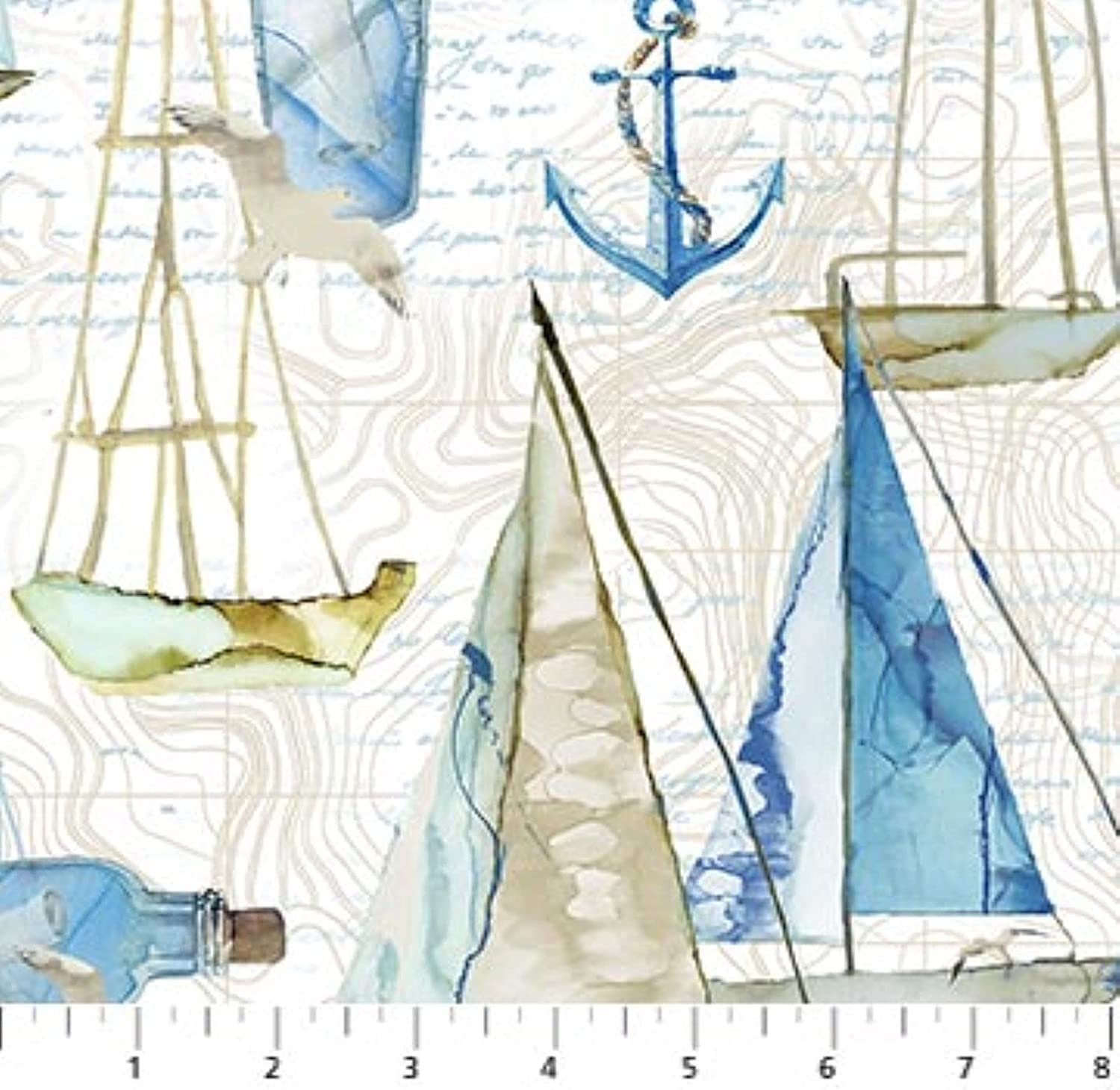 Sail Away Boats on Map by Northcott Fabrics 44 in wide 100 Etsy