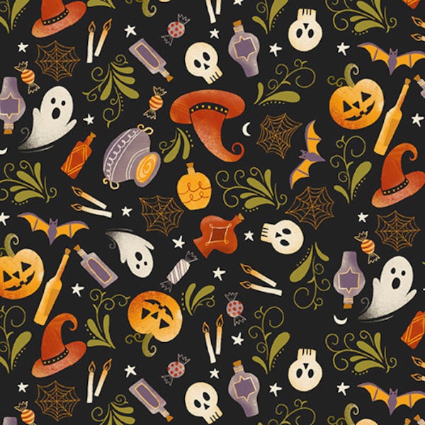 Too Cute to Spook, Spooky und Sweet in Schwarz von Natalie Adams für 3 Wishes 44 Zoll breite Quilting Stoff 100% Baumwolle 3W-20865-BLK