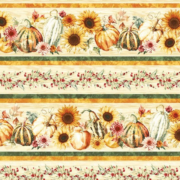 Fall into Autumn Border Stripe in Cream by Art Loft for Studio E Fabrics 44 in wide 100% Cotton Quilting Fabric SE-7257-33