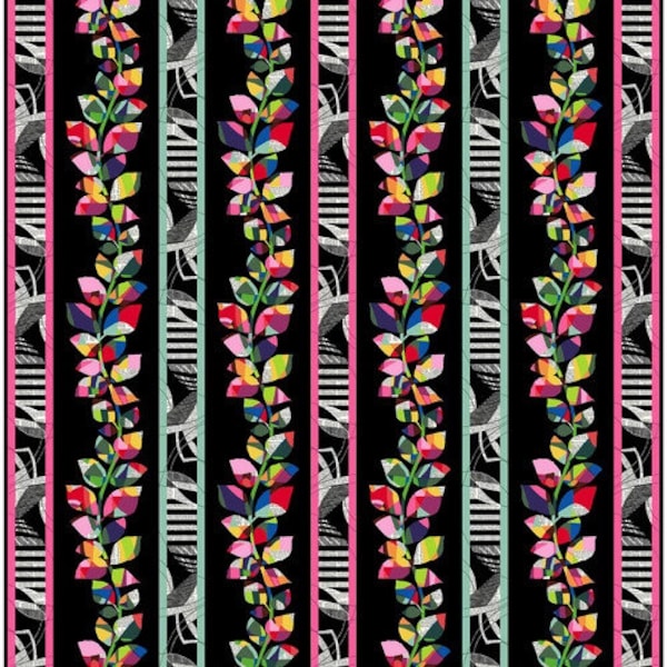 The Language of Color Border Stripe in Black Multi by Chelsea DesignWorks for Studio E Fabrics 44 in wide 100% Cotton Fabric SE-6856-98