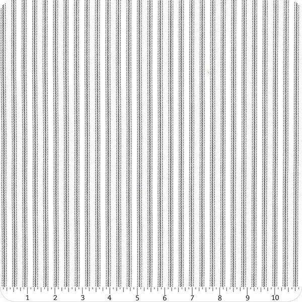 Stitching Housewives Stripes Black Ticking Stripe in White by Priscilla Blain for Henry Glass 44 inches wide 100% Cotton Fabric HG-9827-9