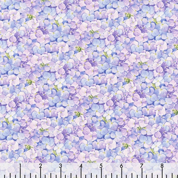 Fancy Tea Packed Hydrangea Blooms in Lavender Purple by Carol Wilson for Elizabeth Studio 44 inches 100% Cotton Fabric ES-34004-Lavender