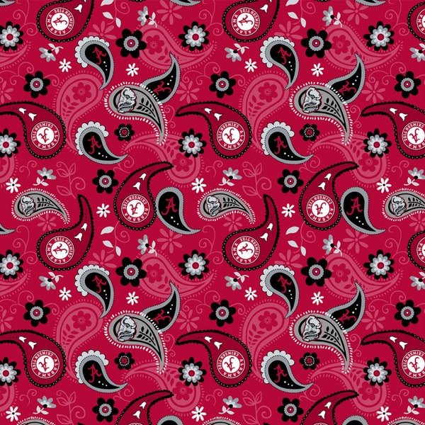 Alabama Crimson Tide NEWEST Limited Run NCAA Bama Paisley 43 inches wide 100% Cotton Fabric AL-1200