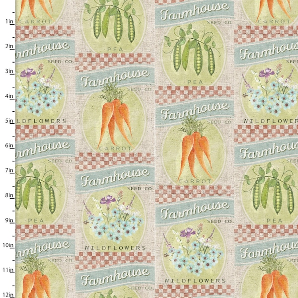Touch of Spring Seed Packets in Beige by Beth Albert for 3 Wishes 43 inches wide 100% Cotton Quilting Fabric 3W-18753-Beige