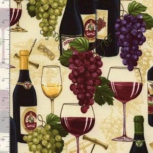 Wine Bottles and Grapes on Sand by Timeless Treasures 44 in wide 100% Quilting Cotton Fabric TT-C6311 Sand