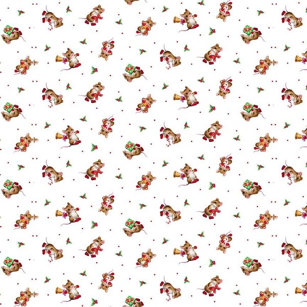 Furry and Bright Mice with Red Boots in White by Kayomi Harai for Studio E Fabrics 44 inches wide 100% Cotton Quilting Fabric SE-7007-01