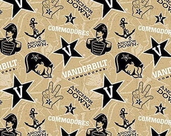 Vanderbilt Commodores NCAA College Tone on Tone Design 43 inches wide 100% Cotton Quilting Fabric VAN-1178