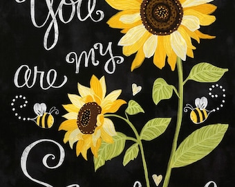 You are my Sunshine 24 x 44 inches Panel with Sunflowers and bees by Timeless Treasures 100% Cotton Fabric TT-Gail-C5344 Black