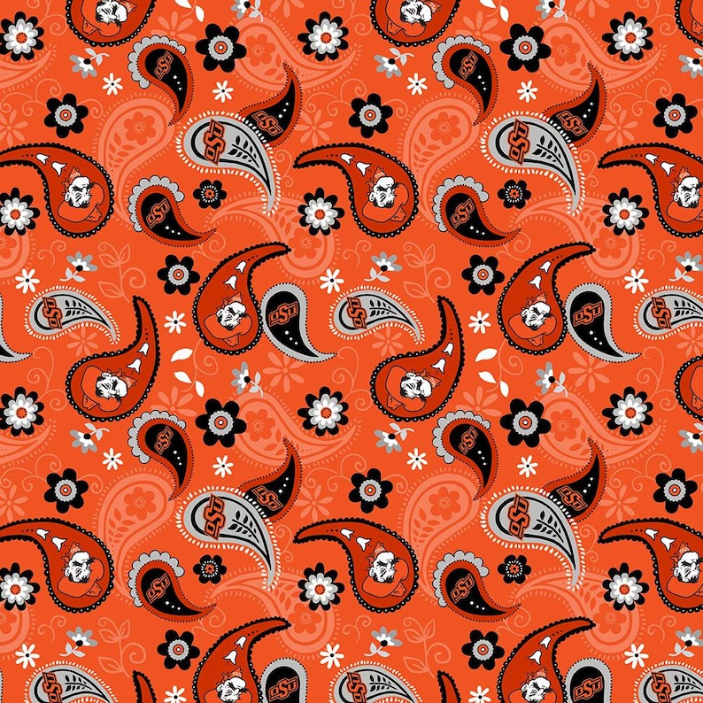 Oklahoma State Cowboys NCAA Bandana Paisley Design 43 inches wide 100/% Cotton Fabric OSU-1200