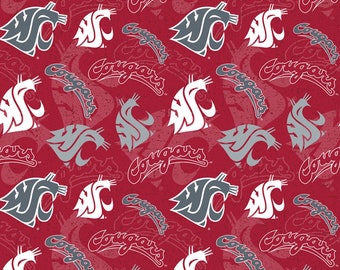 Washington State Cougars NCAA College Tone on Tone Design 43 inches wide 100% cotton quilting fabric WAST-1178