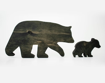 Rustic Wooden Mama Baby Bear Wall Art - Nursery Forest and Woodland Animals Decor