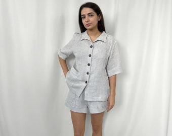 Linen Set For Women, Natural Linen Top and Shorts